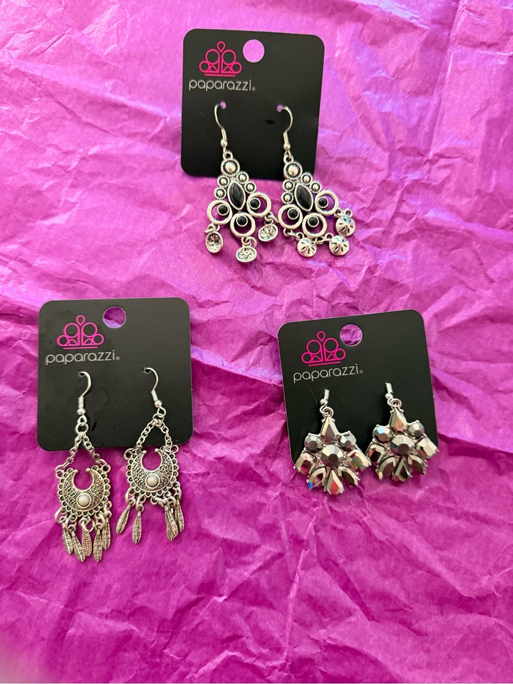 paparazzi Silver Multi-Pair Earrings Trio - Silver Statement Set